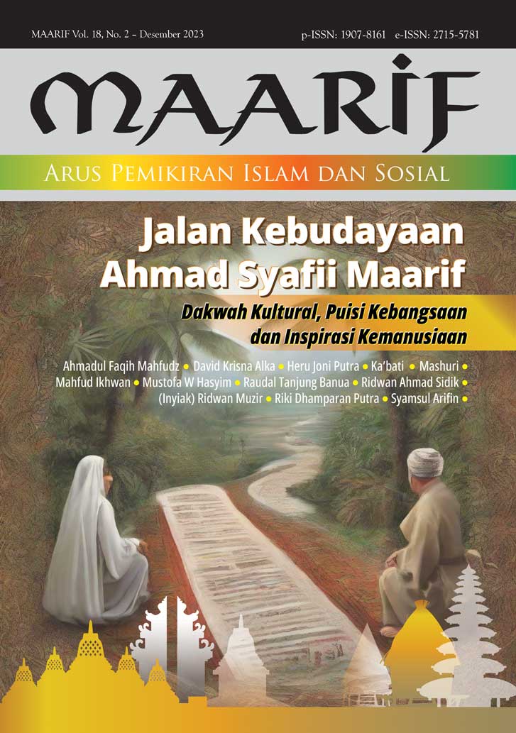 					View Vol. 18 No. 2 (2023): Jalan Kebudayaan Ahmad Syafii Maarif: Dakwah Kultural, Puisi Kebangsaan dan Inspirasi Kemanusiaan
				